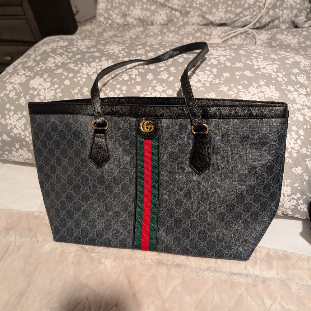 Blue and Black Women's Tote Bag